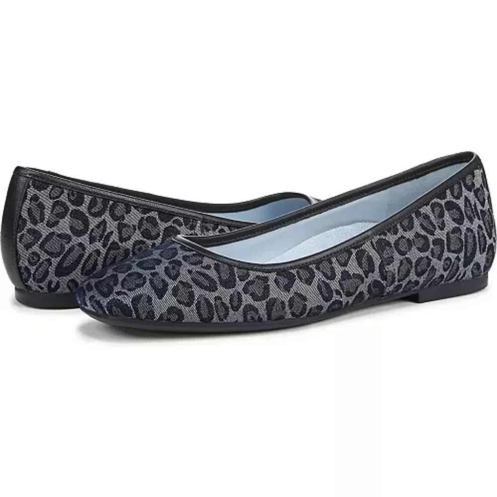 Vionic Orinda 2 Ballet Flats Size 8 1/2 Narrow Leopard Print Denim NEW In Box